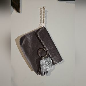 NWOT Faux Suede Purse Silver Holiday Clutch Cocktail Party with gold chain